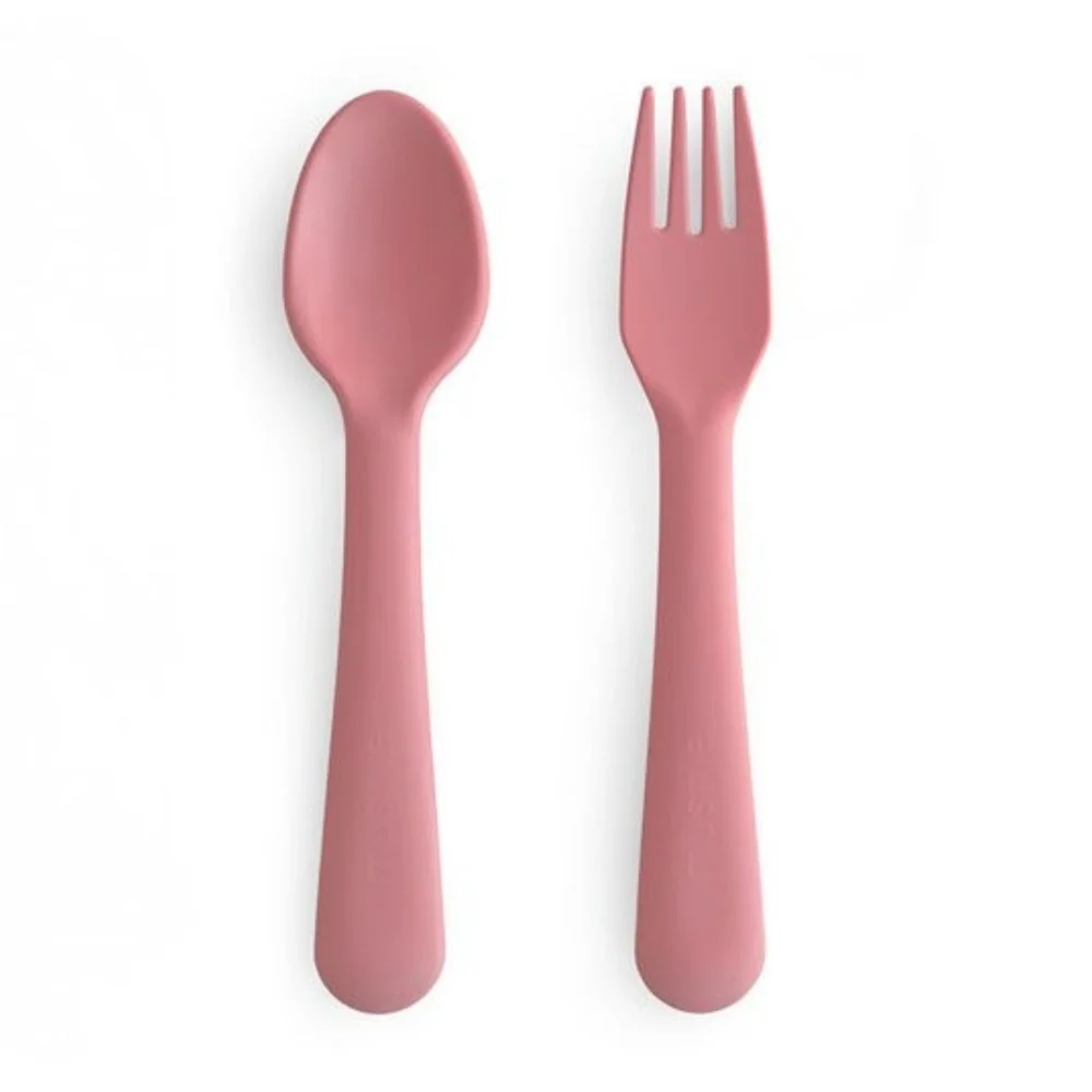 Mushie Forchetta e cucchiaio per posate Baby - Dusty Rose