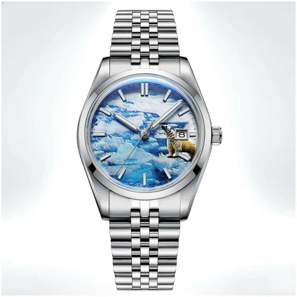 ★Offerta★Orologio automatico Addiesdive da 39 mm con quadrante 3D Glacier Polar Bear (AD2042)