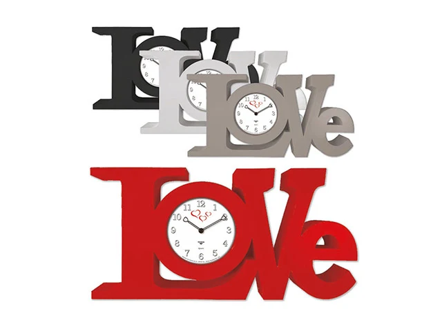 Orologio da parete cassa abs love clock 21x41cm quadrante bianco 4 colori assortiti