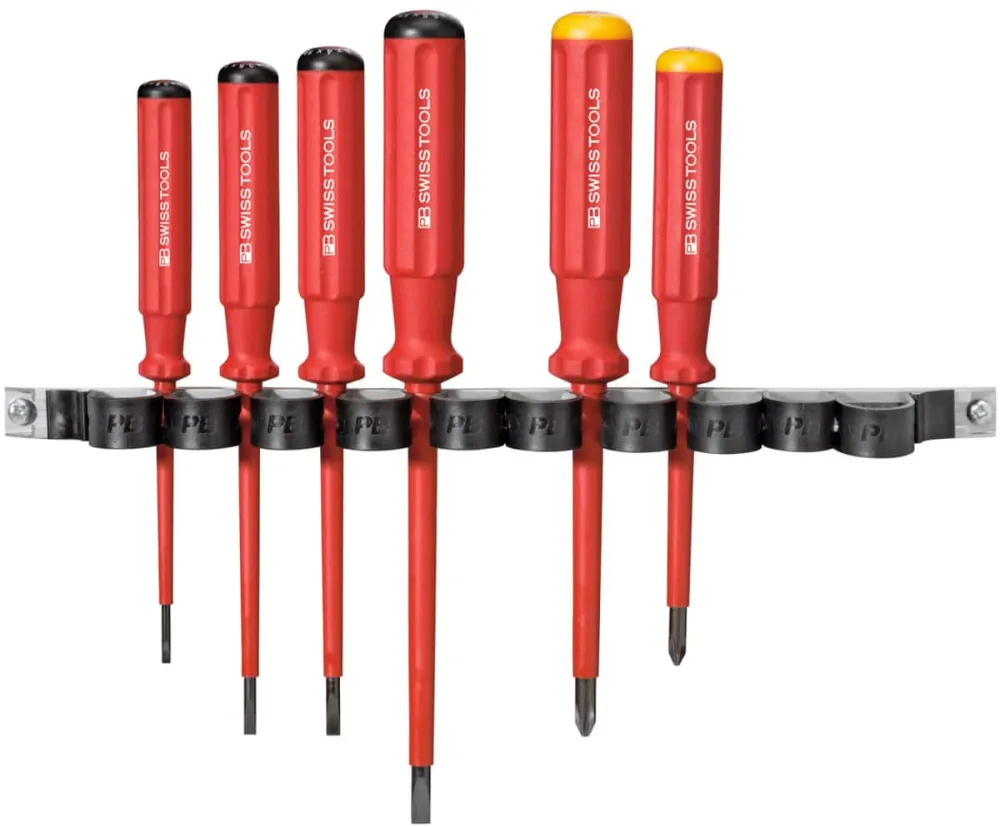 PB SWISS TOOLS Set di 6 giraviti per elettricisti per viti con intaglio e impronta croce Phillips, interamente isolati, Nu...
