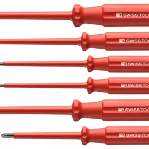 PB SWISS TOOLS Set di 6 giraviti per elettricisti per viti con intaglio e impronta croce Pozidriv, interamente isolati, Nu...