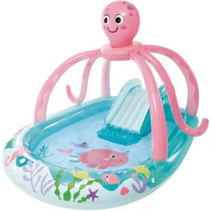 Piscina gonfiabile con polpo con gioco del lancio degli anelli e 2 anelli multicolor vinile 234x183x150 cm - Intex