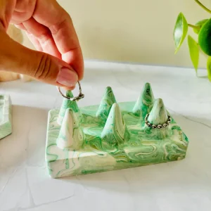 Porta anelli 6 coni eco resina – effetto marmo - Verde Giada