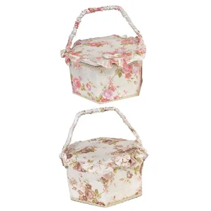 Portalavoro tessuto esagonale con decoro floreale 29x29xh.19cm