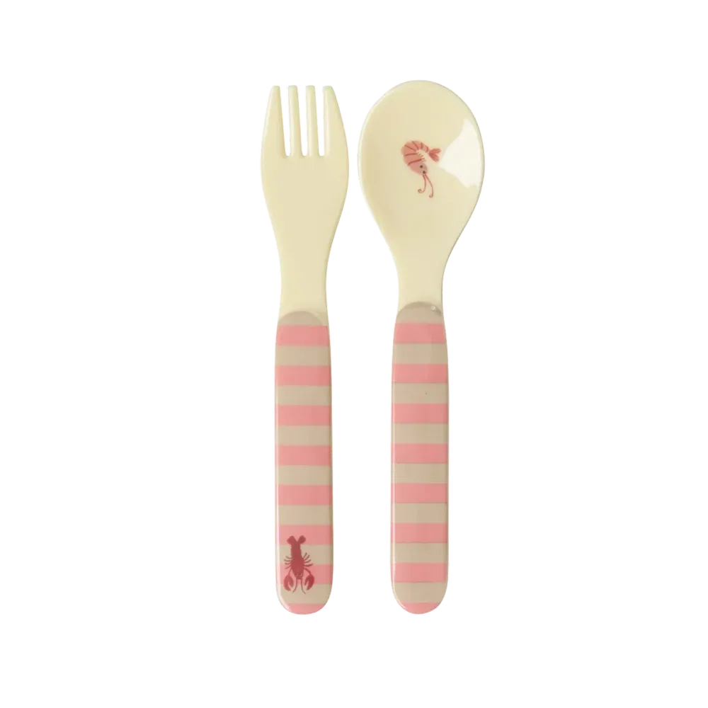 RICE Denmark | Set Posatine Baby – Coral Ocean Print – Forchetta e Cucchiaino Melamina