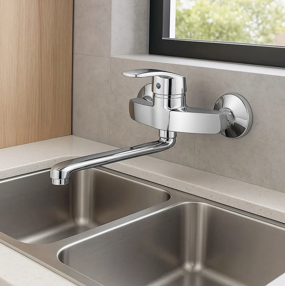 Rubinetto per cucina parete miscelatore canna lunga orientabile - design moderno