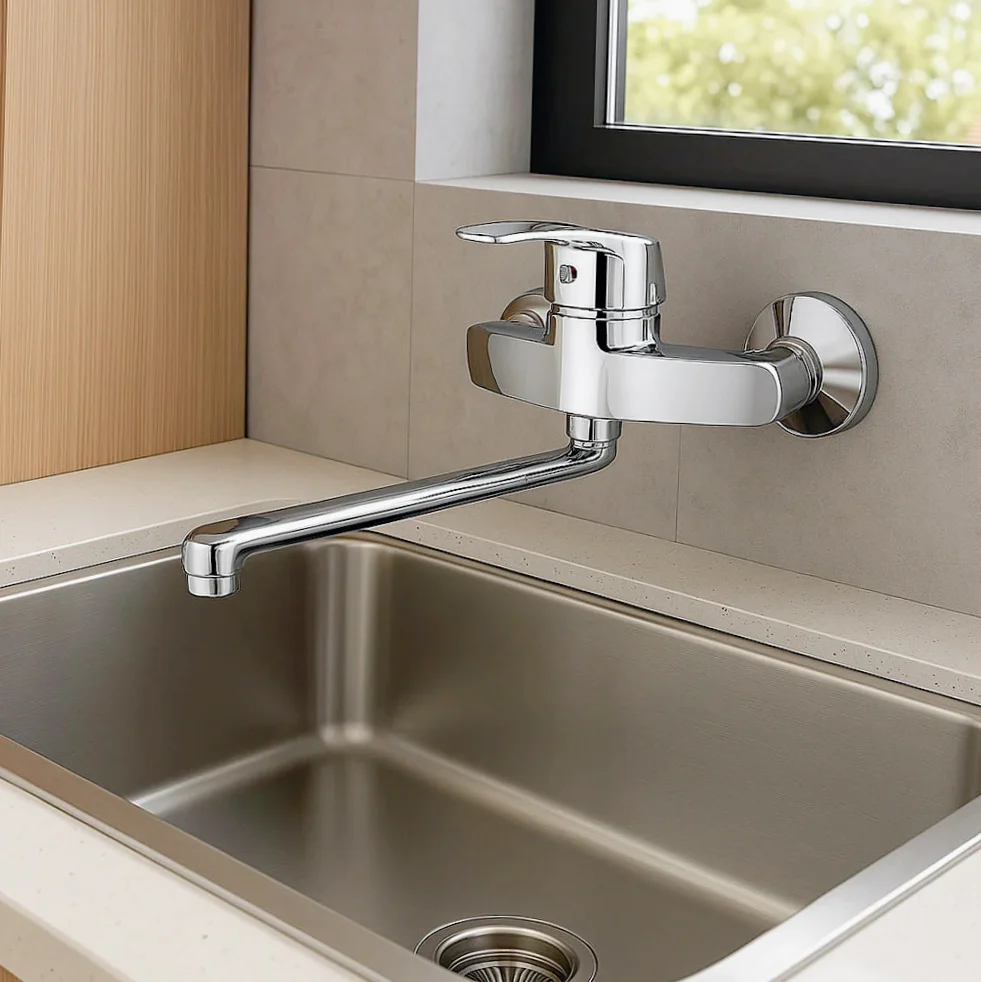 Rubinetto per cucina parete miscelatore canna lunga orientabile - design moderno