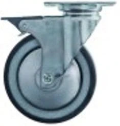 ruota girevole con freno diametro 125mm piastra fissaggio contenitore lamiera di acciaio cromata