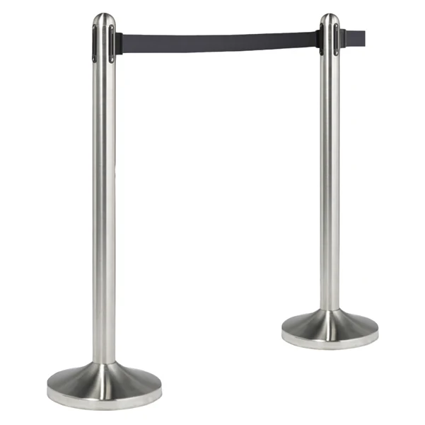 SECURIT - RS-RT-RVS-BL-SET - Colonnina segnapercorso cromata - altezza 100 cm - nastro retrattile nero da 210 cm - Securit...