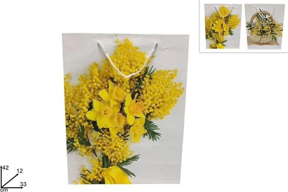 Set 2pz Buste Busta Regalo Mimosa 42x12x33cm Borsa Idea Regalo Festa Della Donna