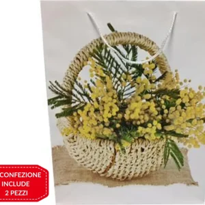 Set 2pz Buste Busta Regalo Mimosa 33x10x25cm Borsa Idea Regalo Festa Della Donna