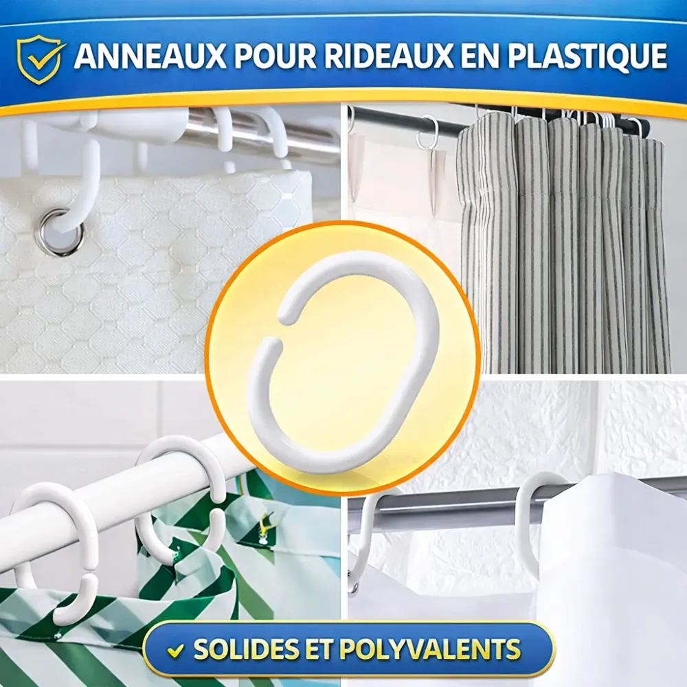 Set di 30 anelli per tenda da doccia – Ganci forma di C – Facile installazione e scorrimento fluido