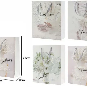 Set 3 Pz Buste Busta Regalo 18x23x8cm Scritta Wedding Per Nozze Matrimonio 67742