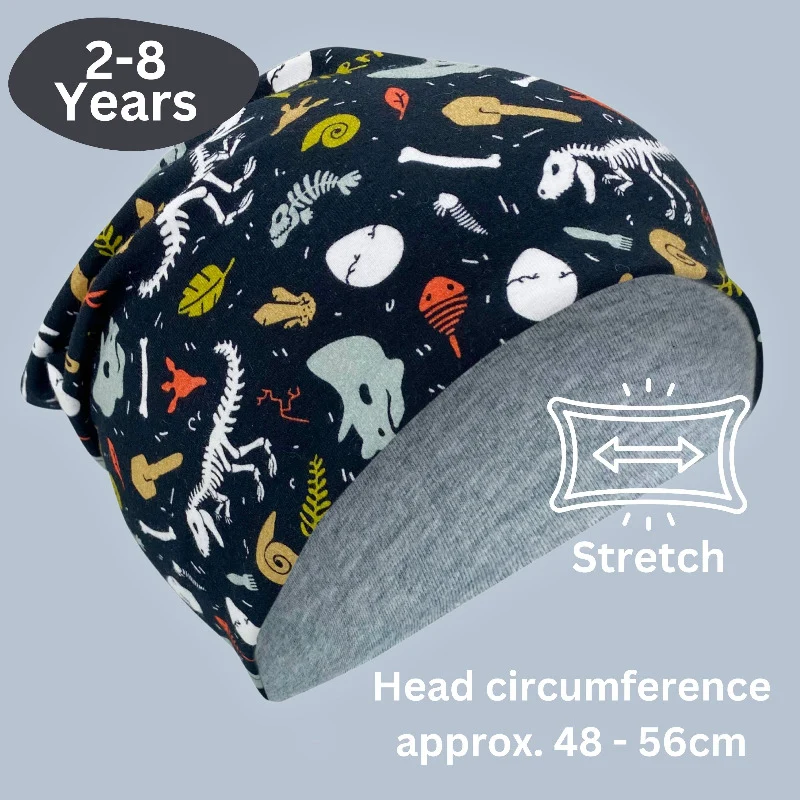Set cappello e sciarpa tubo per bambini con scheletro di dinosauro, reversibile, 2-8 anni