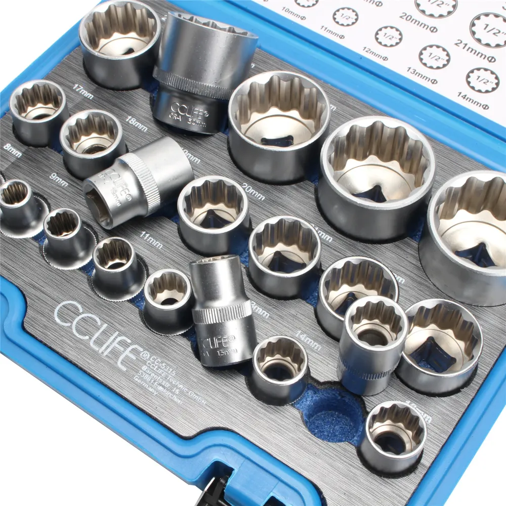 Set di chiavi bussola multidente 12 punti con bloccaggio delle scanalature 8-36mm 21 pezzi 1/2"