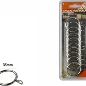 Set 10 Pezzi Anelli Metallo Per Asta Tende Tenda Colore Cromo 35mm 66413