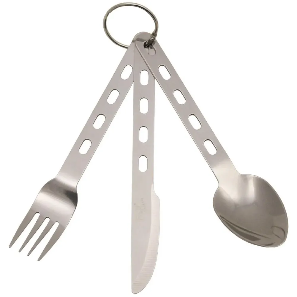 Set di posate di marca MFH 3 pezzi acciaio inossidabile cucchiaio forchetta per mangiare utensili nuovi