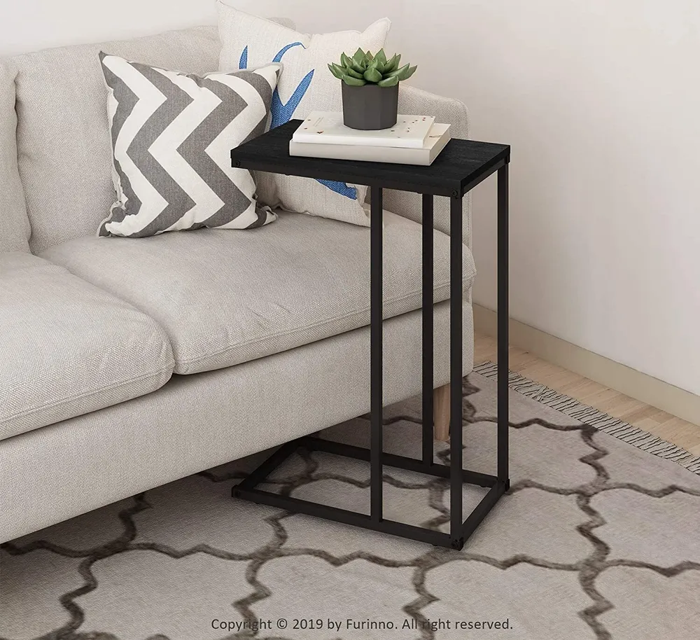Tavolino laterale da divano metallo con piano legno h 58 cm