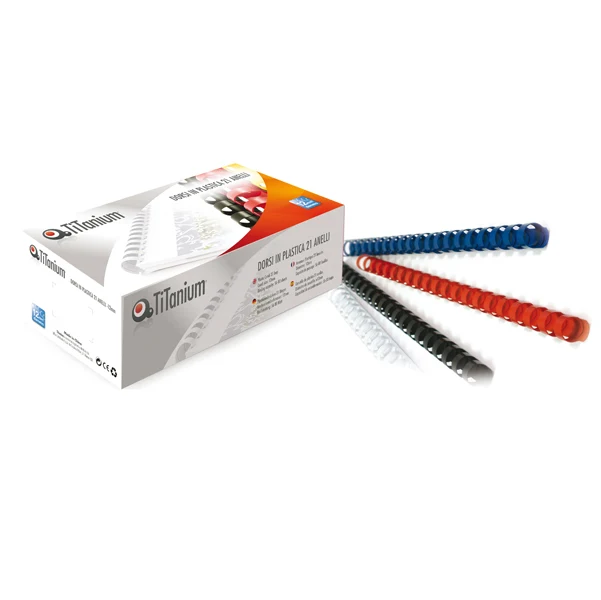 TITANIUM - PB416-04T - Dorsi spirale - 21 anelli - plastica - 16 mm - blu - Titanium - scatola 100 pezzi - 68645 - Conf. d...