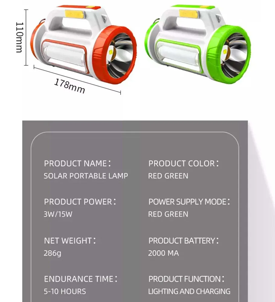 Torcia Solare Ricaricabile Usb Led Multifunzione Con Luce Laterale Portatile