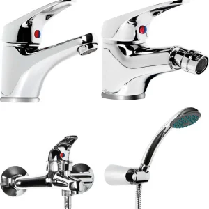 Tris Rubinetti Miscelatori Bidet Lavabo Esterno Vasca Linea Europa Cromata