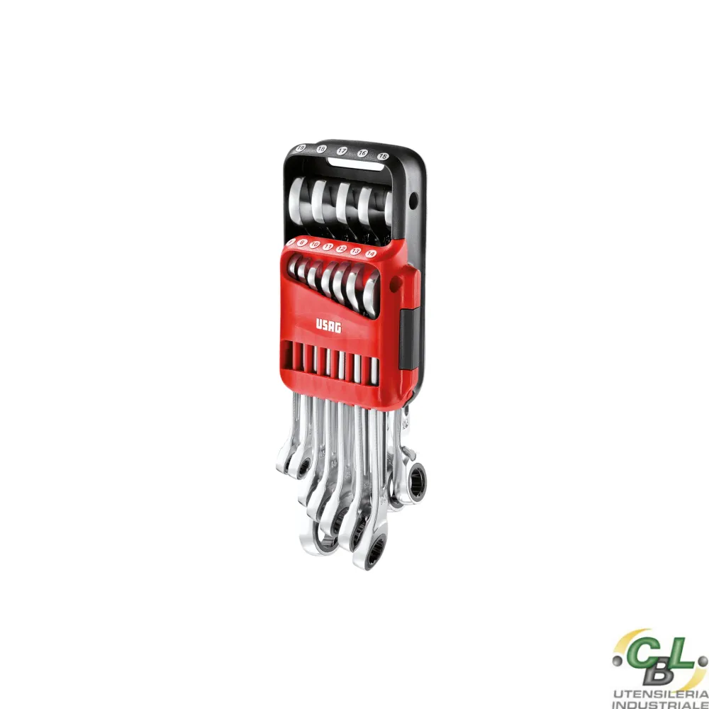 USAG SERIE DI 12 CHIAVI COMBINATE CRICCHETTO CON ANELLO DI TENUTA 285A/DS12