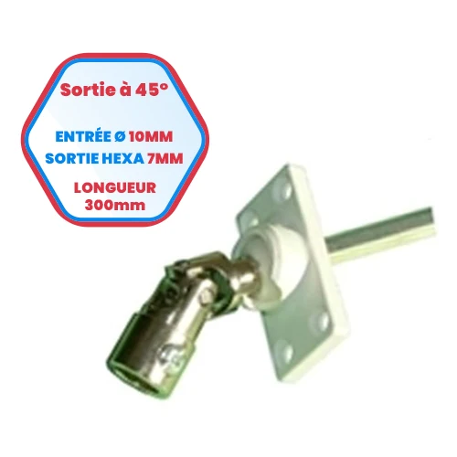 Uscita scatola PVC 45° - ingresso diametro 10 mm - uscita esagonale 7 mm - lunghezza 300 mm