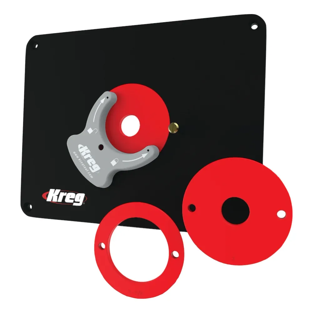 KREG PRS4034 Piastra preforata per base fresatrice 298 x 235 x 9 mm + 3x Anelli di riduzione 25 mm / 30 mm / 67 mm